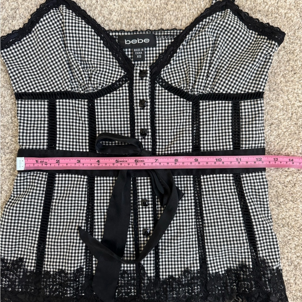 Y2K VINTAGE BEBE Gingham Lace Trim Top Coquette XS - Picture 4 of 12